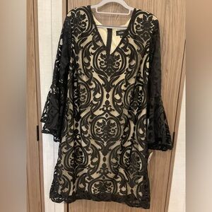 NWT MSK Womens Black Lace Long Bell Sleeve ZIP Back Dress Size 16